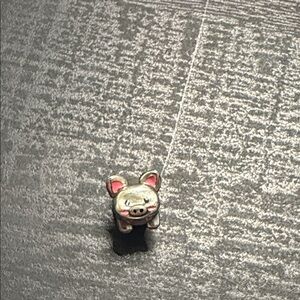 Pandora Silver Pig Charm with Pink Ear Accents